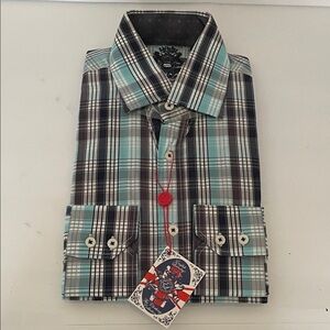 English Laundry Aqua and Black Checkered Shirt
